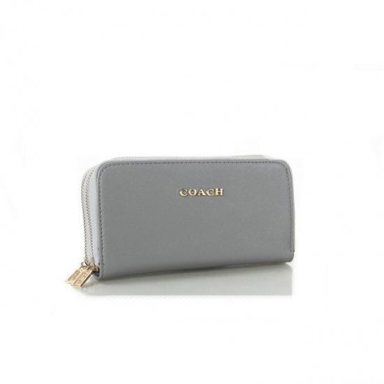 Coach Double Zip In Saffiano Small Grey Wallets FFO | Coach Outlet Canada